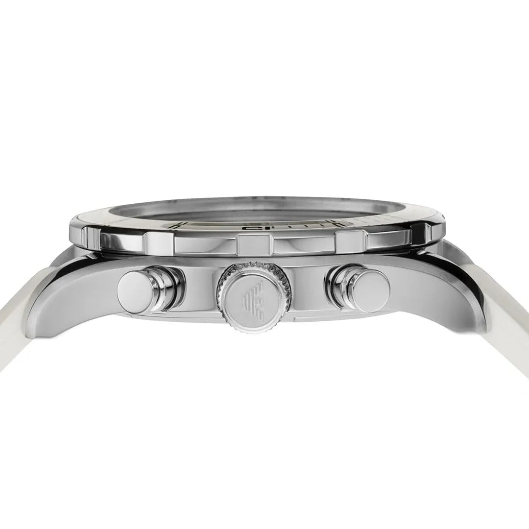 Emporio Armani Sportivo Chronograph White Dial White Rubber Strap Watch for Men - AR5947