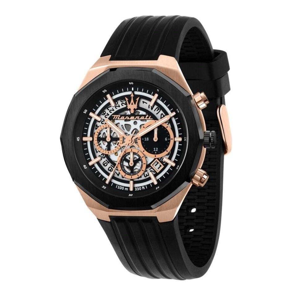 Maserati Stile Skeleton Chronograph Black Dial Black Silicone Strap Watch for Men - R8871642003