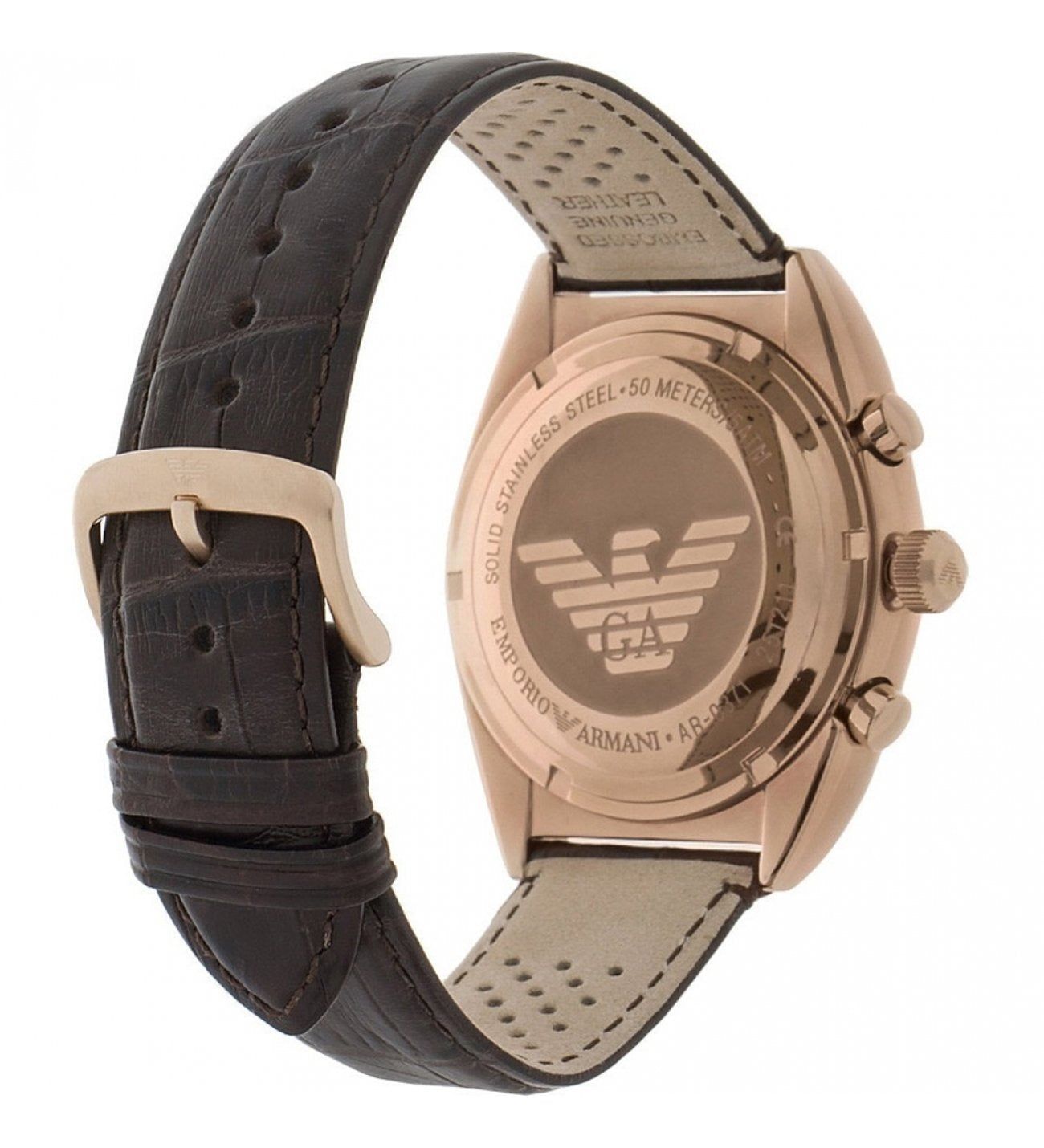 Emporio Armani Classic Chronograph Brown Dial Brown Leather Strap Watch for Men - AR0371