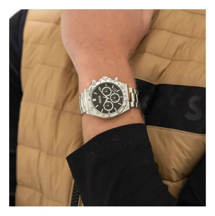 Hugo Boss Hero 2.0 Chronograph Black Dial Silver Steel Strap Watch for Men - 1514267