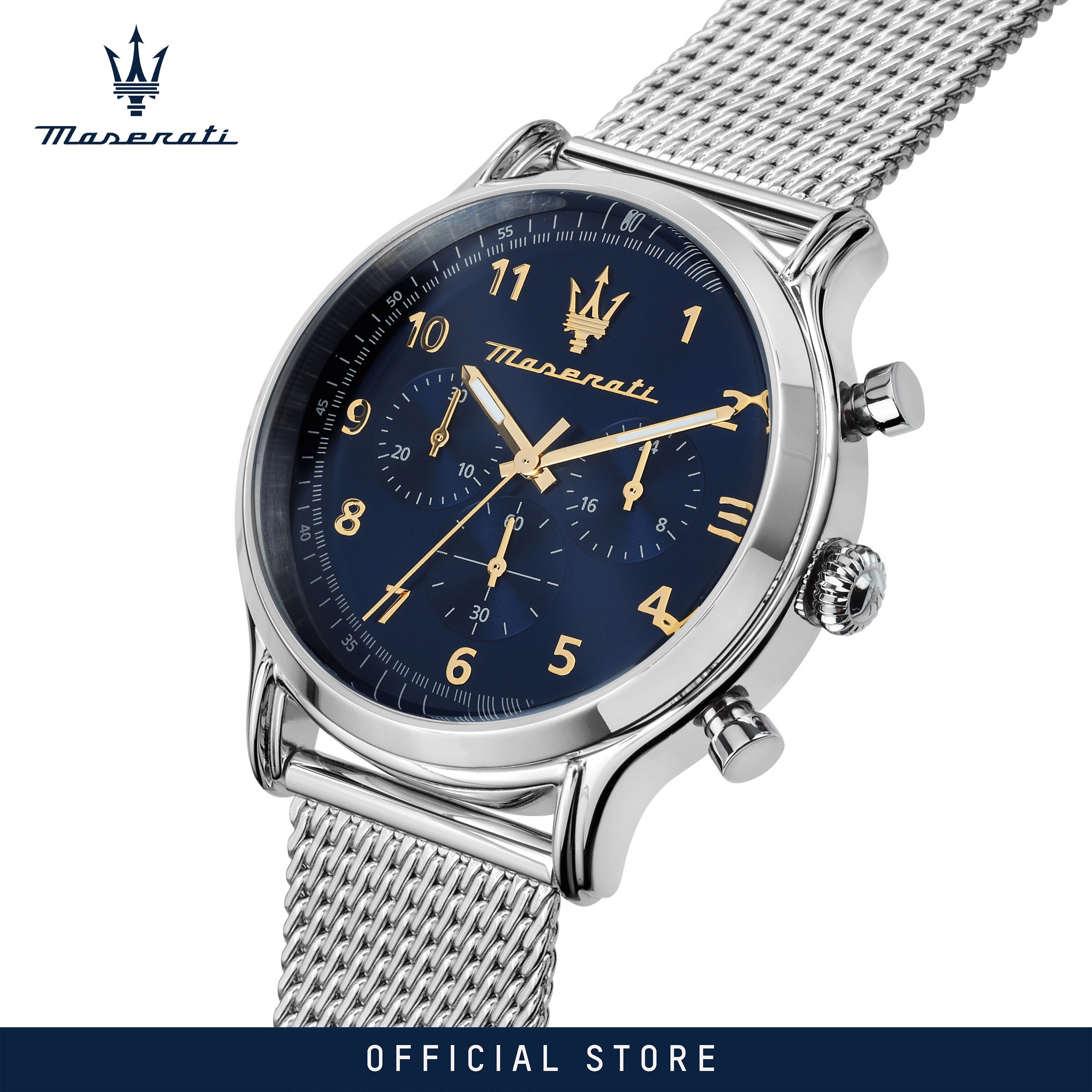 Maserati Epoca Limited Edition Chronograph Blue Dial Silver Mesh Strap Watch for Men - R8873618022