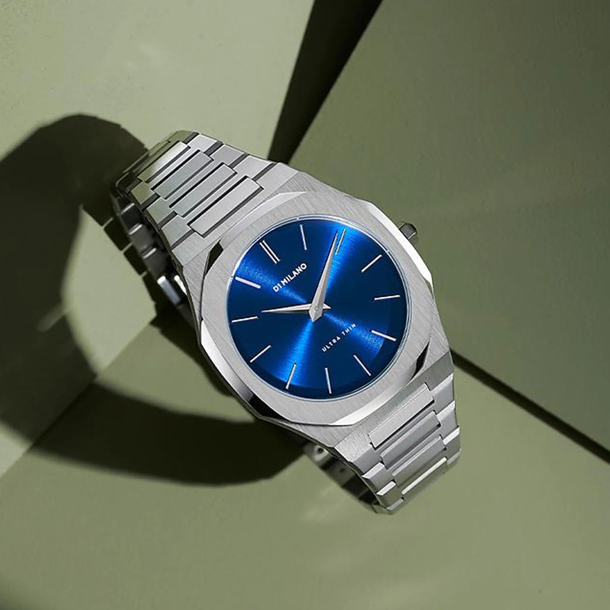 D1 Milano Ultra Thin Blue Dial Silver Steel Strap Watch for Men - D1-UTBJ09