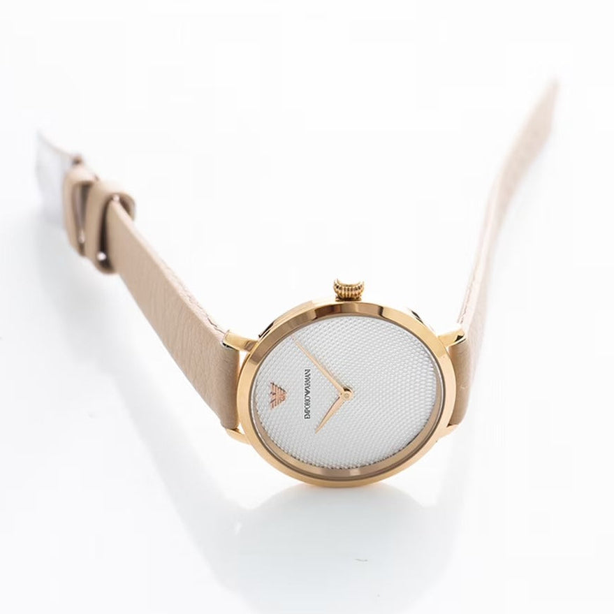 Emporio Armani Modern Silver Dial Pink Leather Strap Watch for Women - AR11160