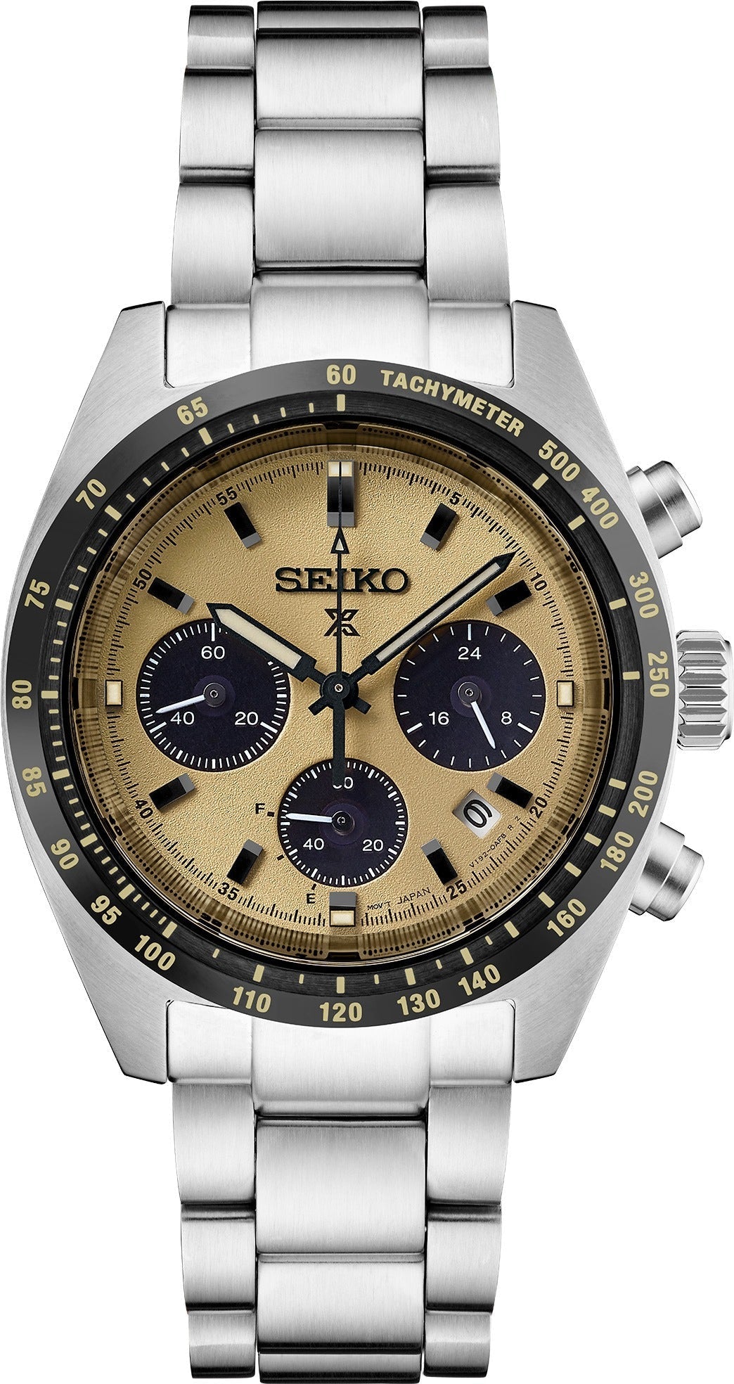 Seiko Prospex Speedtimer Solar Chronograph Gold Dial Silver Steel Strap Watch for Men - SSC817