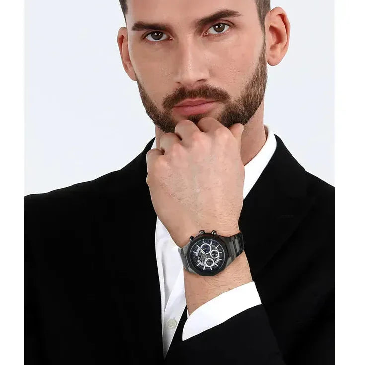 Maserati Stile Skeleton Chronograph Blue Dial Grey Steel Strap Watch for Men - R8873642012