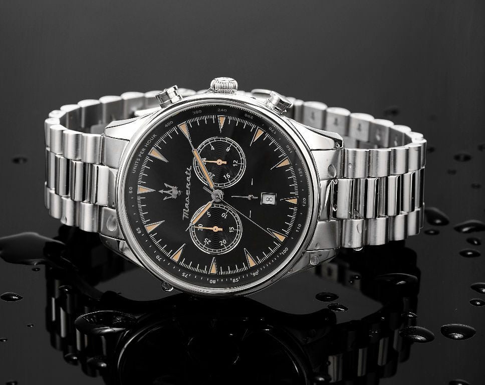 Maserati Tradizione Chronograph Black Dial Silver Steel Strap Watch for Men - R8873646004