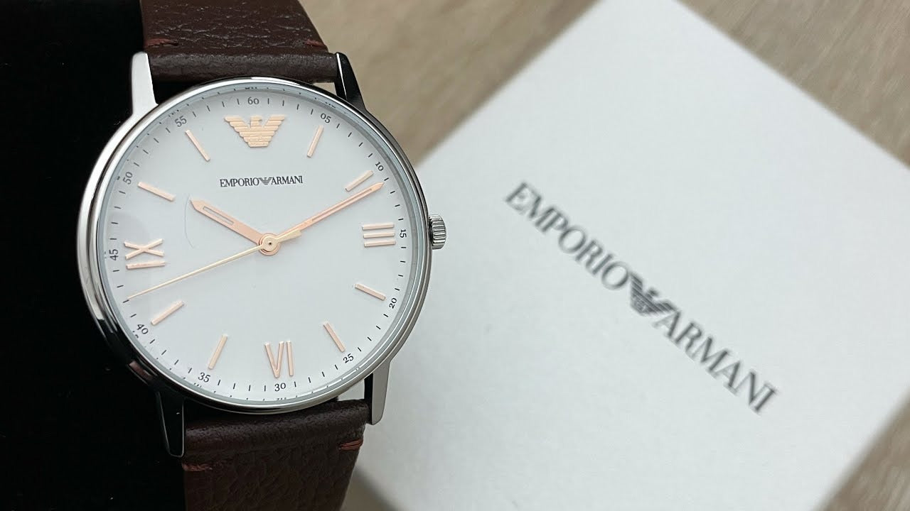Emporio Armani Kappa Silver Dial Brown Leather Strap Watch for Men - AR11173
