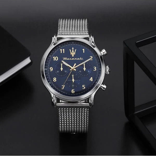 Maserati Epoca Limited Edition Chronograph Blue Dial Silver Mesh Strap Watch for Men - R8873618022