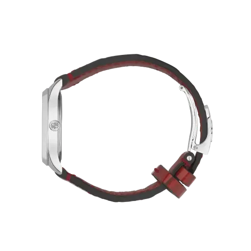 Gucci G Timeless Quartz Silver Dial Maroon Leather Strap Watch for Women - YA1265057
