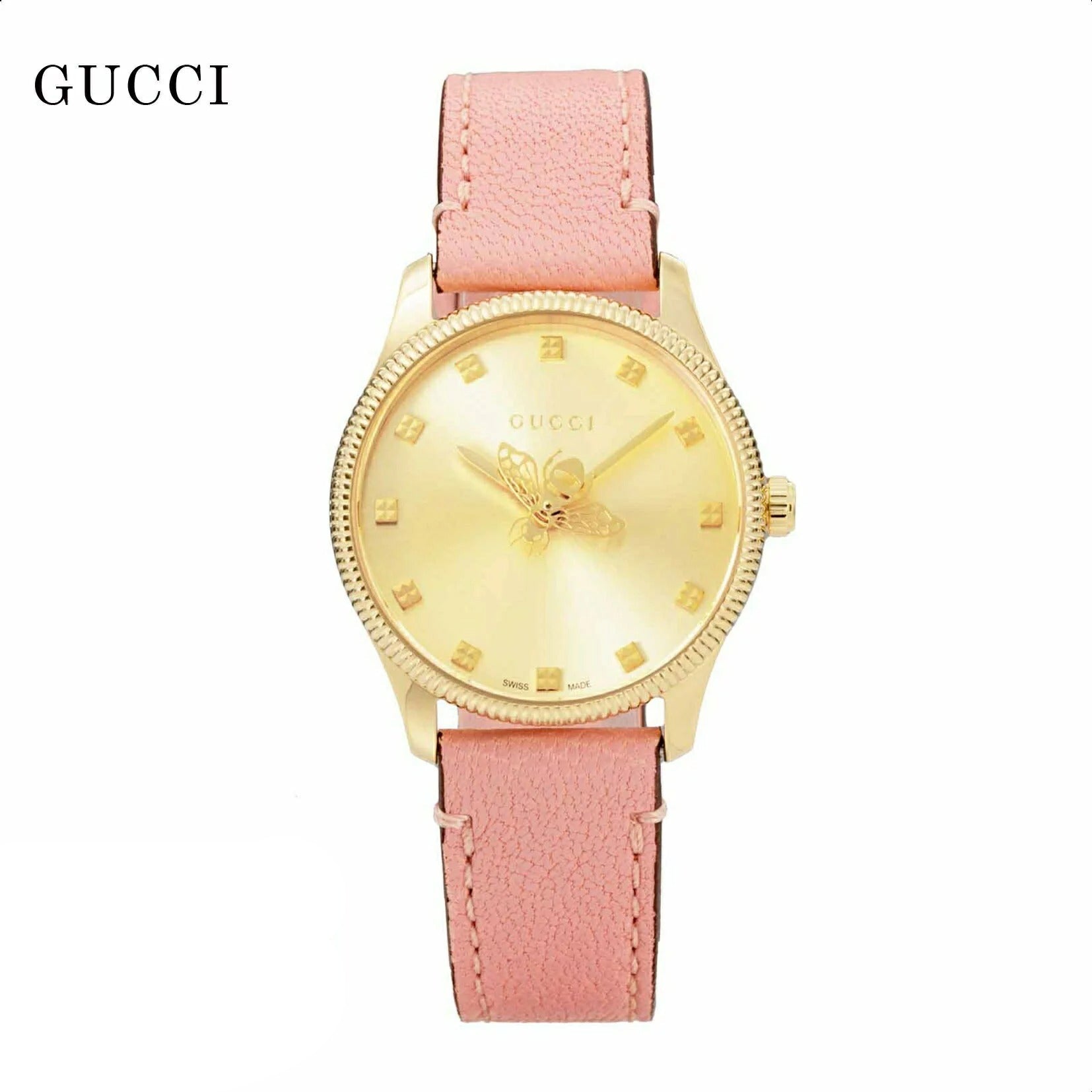Gucci G Timeless Gold Dial Pink Leather Strap Watch for Women - YA1265041