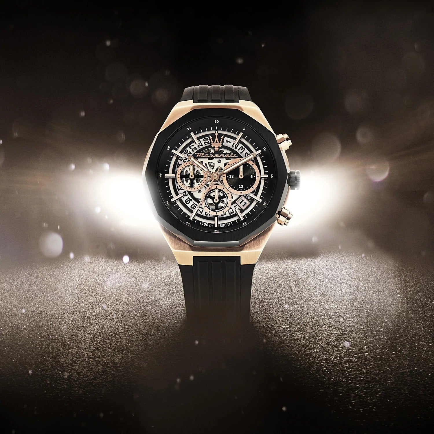 Maserati Stile Skeleton Chronograph Black Dial Black Silicone Strap Watch for Men - R8871642003