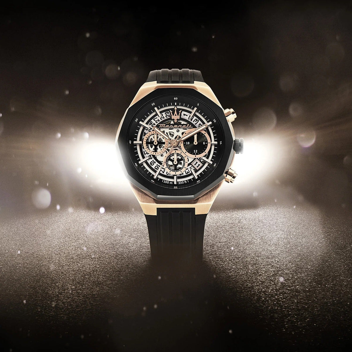 Maserati Stile Skeleton Chronograph Black Dial Black Silicone Strap Watch for Men - R8871642003