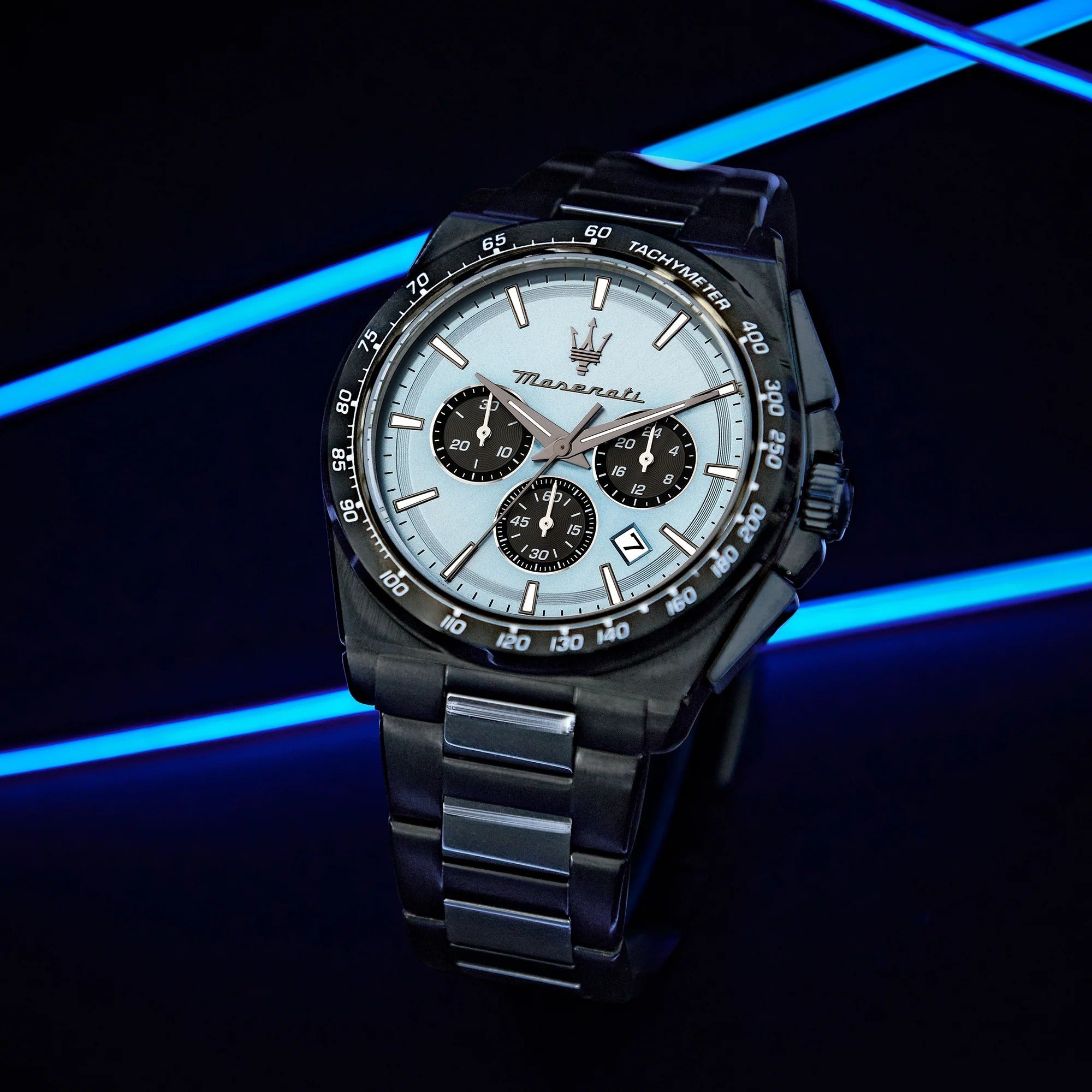 Maserati Velocità Chronograph Blue Dial Black Steel Strap Watch for Men - R8873652004