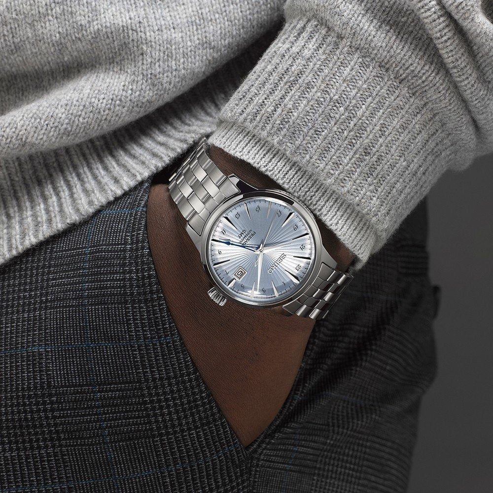 Seiko Presage Cocktail Time Automatic Ice Blue Dial Silver Steel Strap Watch for Men - SRPE19J1
