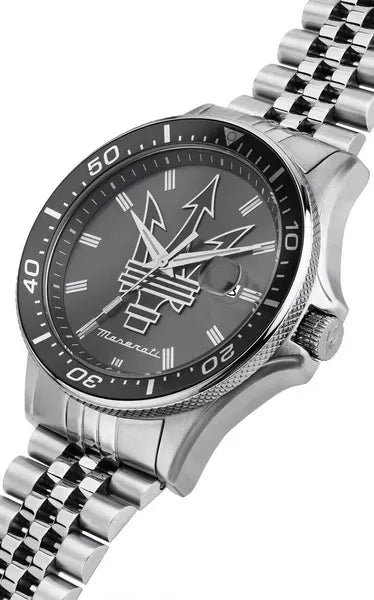 Maserati SFIDA Chronograph Grey Dial Silver Steel Strap Watch for Men - R8853140010