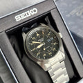 Seiko 5 Sports Flieger Automatic Black Dial Silver Steel Strap Watch for Men - SRPH27K1
