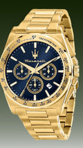 Maserati Velocità Chronograph Blue Dial Gold Steel Strap Watch for Men - R8873652002