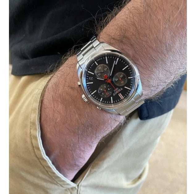 Tissot PR 100 Vuelta Chronograph Black Dial Silver Steel Strap Watch for Men - T150.417.11.051.01