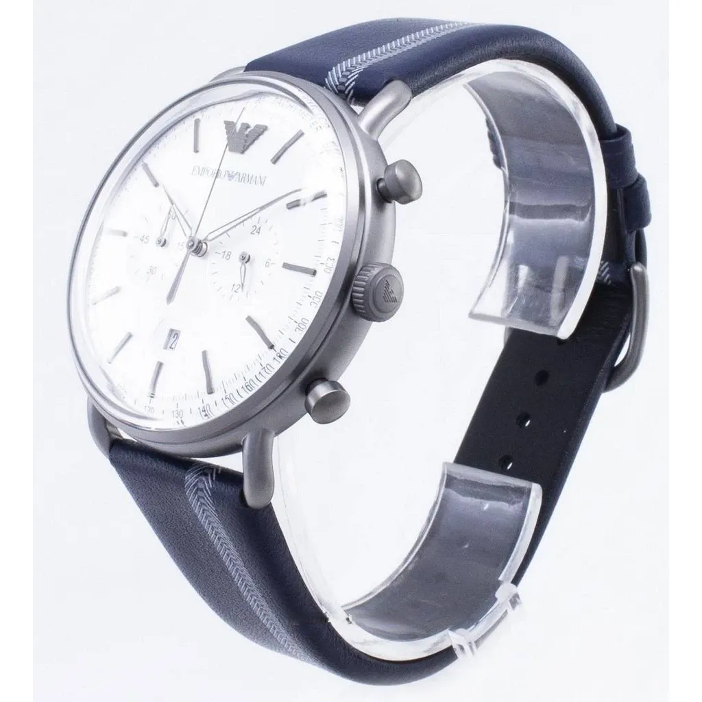 Emporio Armani Aviator Silver Dial Two Tone Leather Strap Watch for Men - AR11202