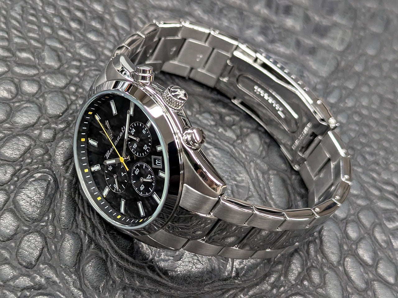 Maserati Attrazione Chronograph Black Dial Silver Steel Strap Watch for Men - R8853151010
