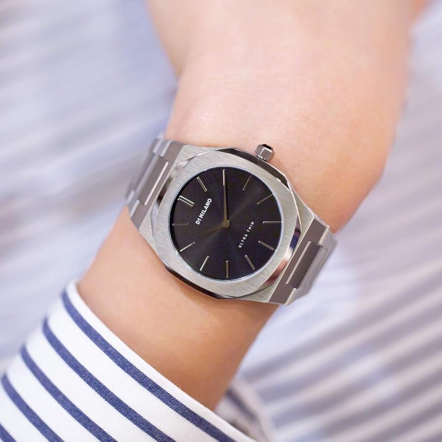 D1 Milano Ultra Thin Black Dial Silver Steel Strap Watch for Women - D1-UTBL05