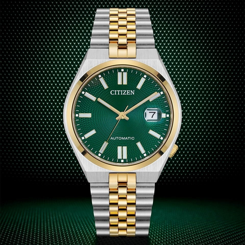 Citizen Tsuyosa 60 Automatic Green Dial Two Tone Steel Strap Watch for Men - NK0024-54X