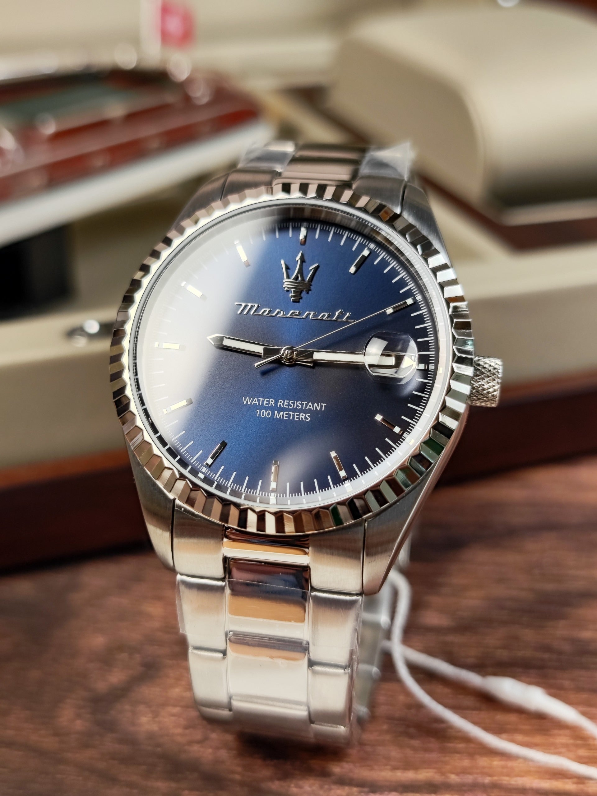 Maserati Competizione Blue Dial Silver Steel Strap Watch for Men - R8853100029