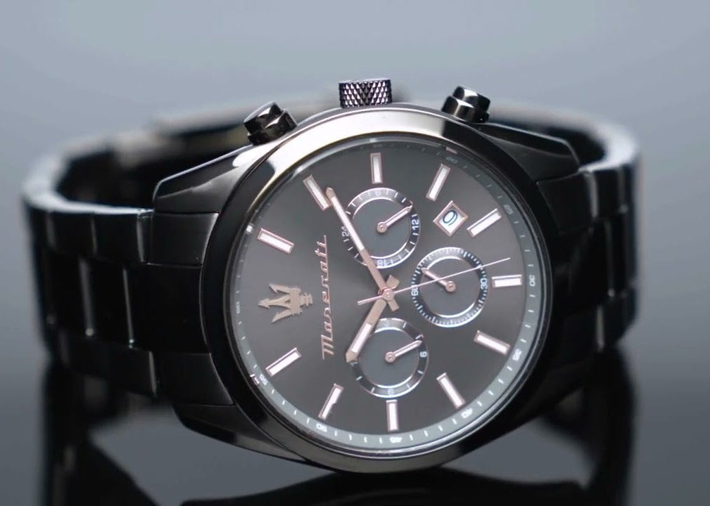 Maserati Attrazione Chronograph Black Dial Black Steel Strap Watch for Men - R8853151001