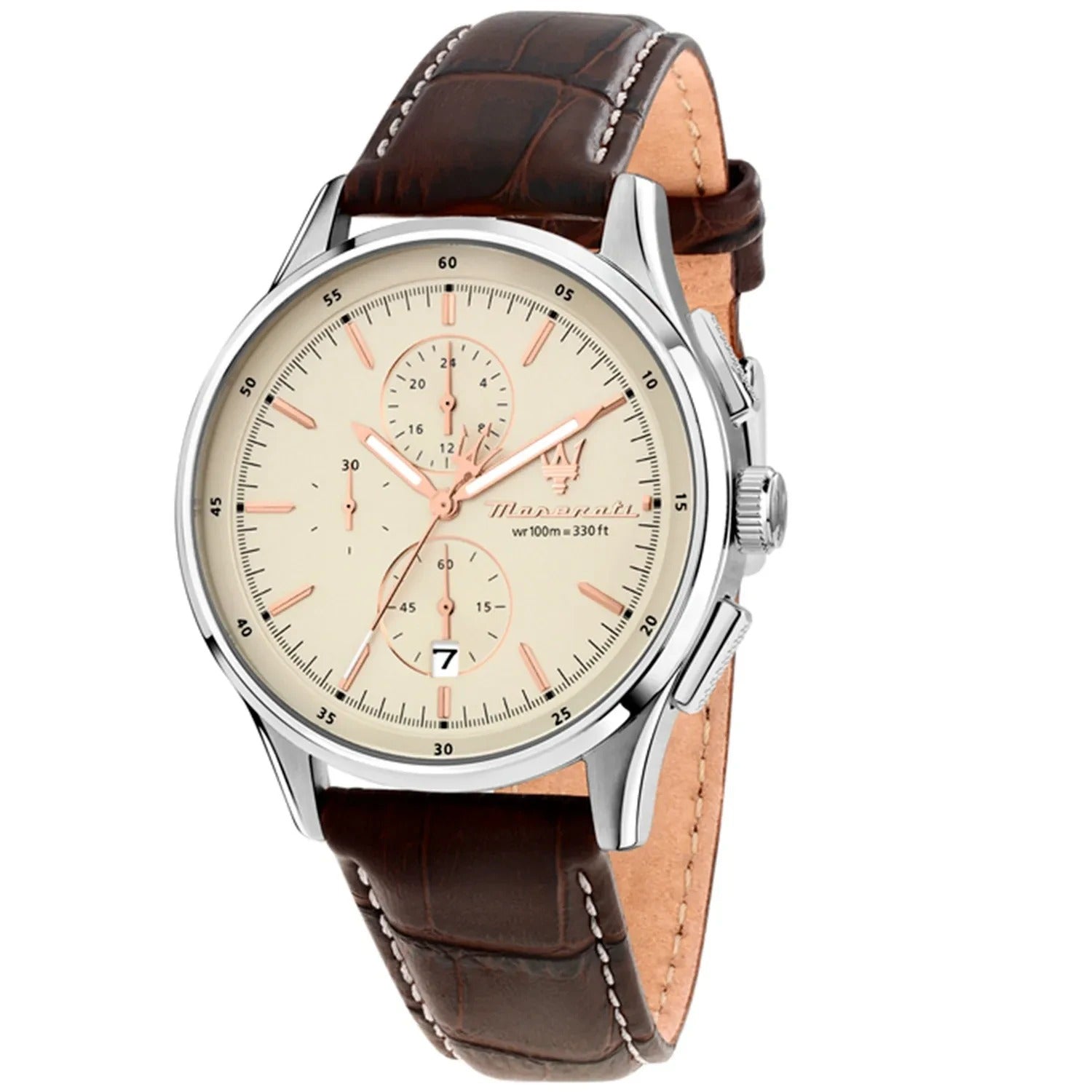 Maserati Sorpasso Chronograph White Dial Brown Leather Strap Watch for Men - R8871624010