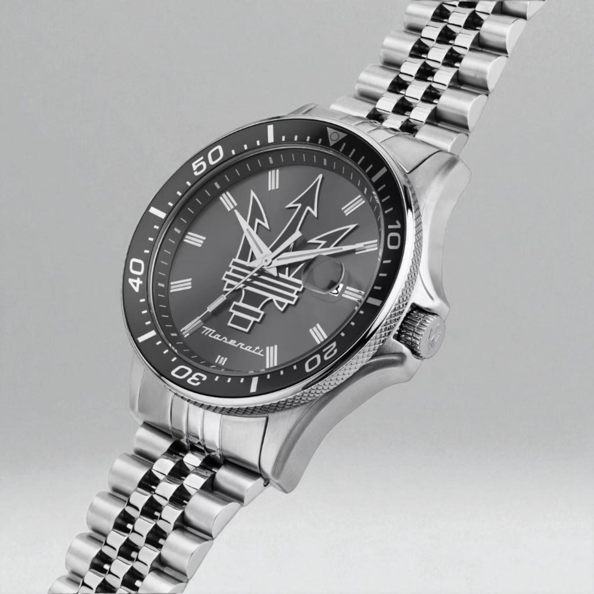 Maserati SFIDA Chronograph Grey Dial Silver Steel Strap Watch for Men - R8853140010