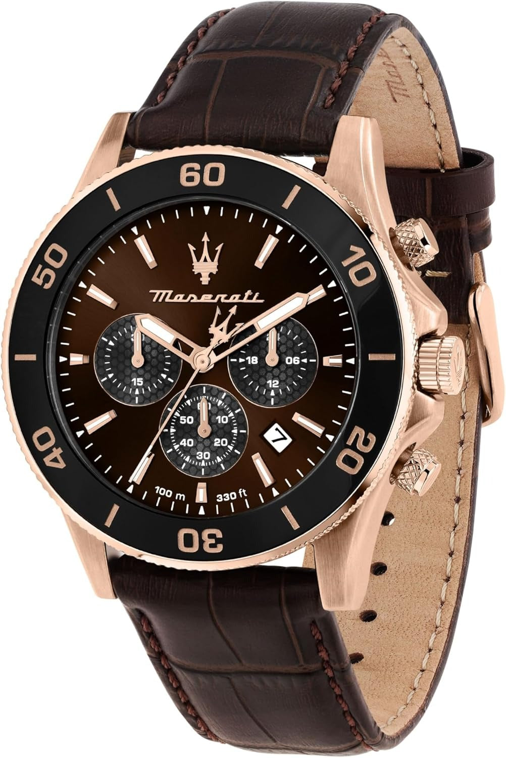 Maserati Competizione Chronograph Brown Dial Brown Leather Strap Watch for Men - R8871600001