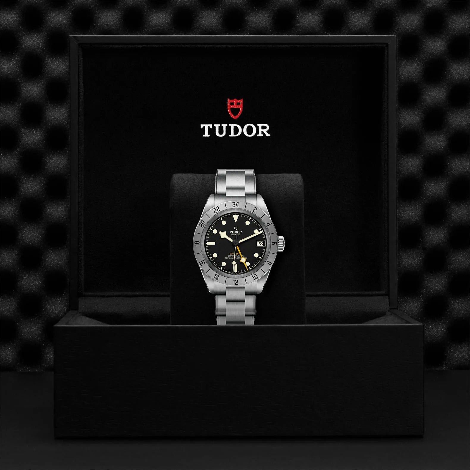 Tudor Black Bay Pro Black Dial Silver Steel Strap Watch for Men - M79470-0001