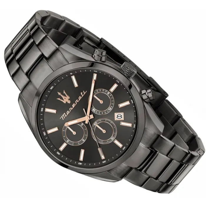 Maserati Attrazione Chronograph Black Dial Black Steel Strap Watch for Men - R8853151001