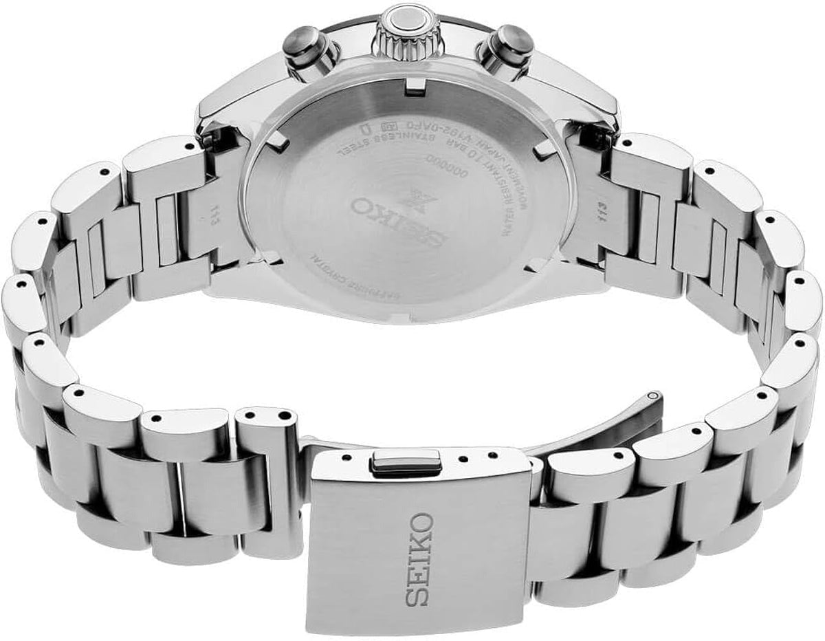Seiko Prospex Speedtimer Solar Chronograph Green Dial Silver Steel Strap Watch for Men - SSC933