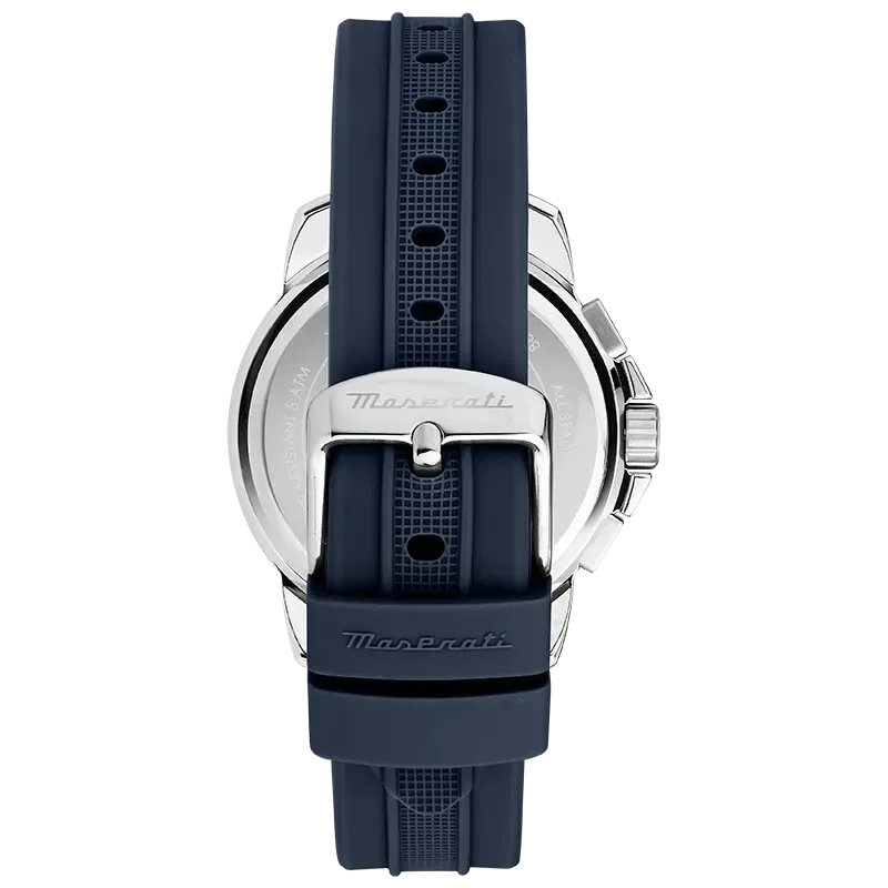 Maserati Successo Chronograph Silver Dial Blue Silicone Strap Watch for Men - R8871621042