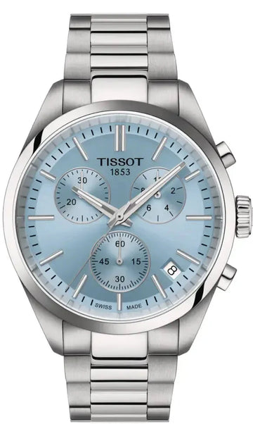 Tissot PR 100 Chronograph Light Blue Dial Silver Steel Strap Watch for Men - T150.417.11.351.00