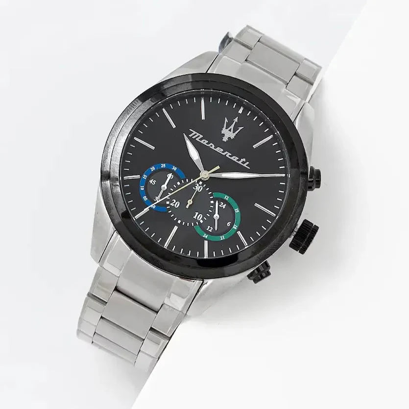 Maserati Traguardo Chronograph Black Dial Silver Steel Strap Watch for Men - R8873612061