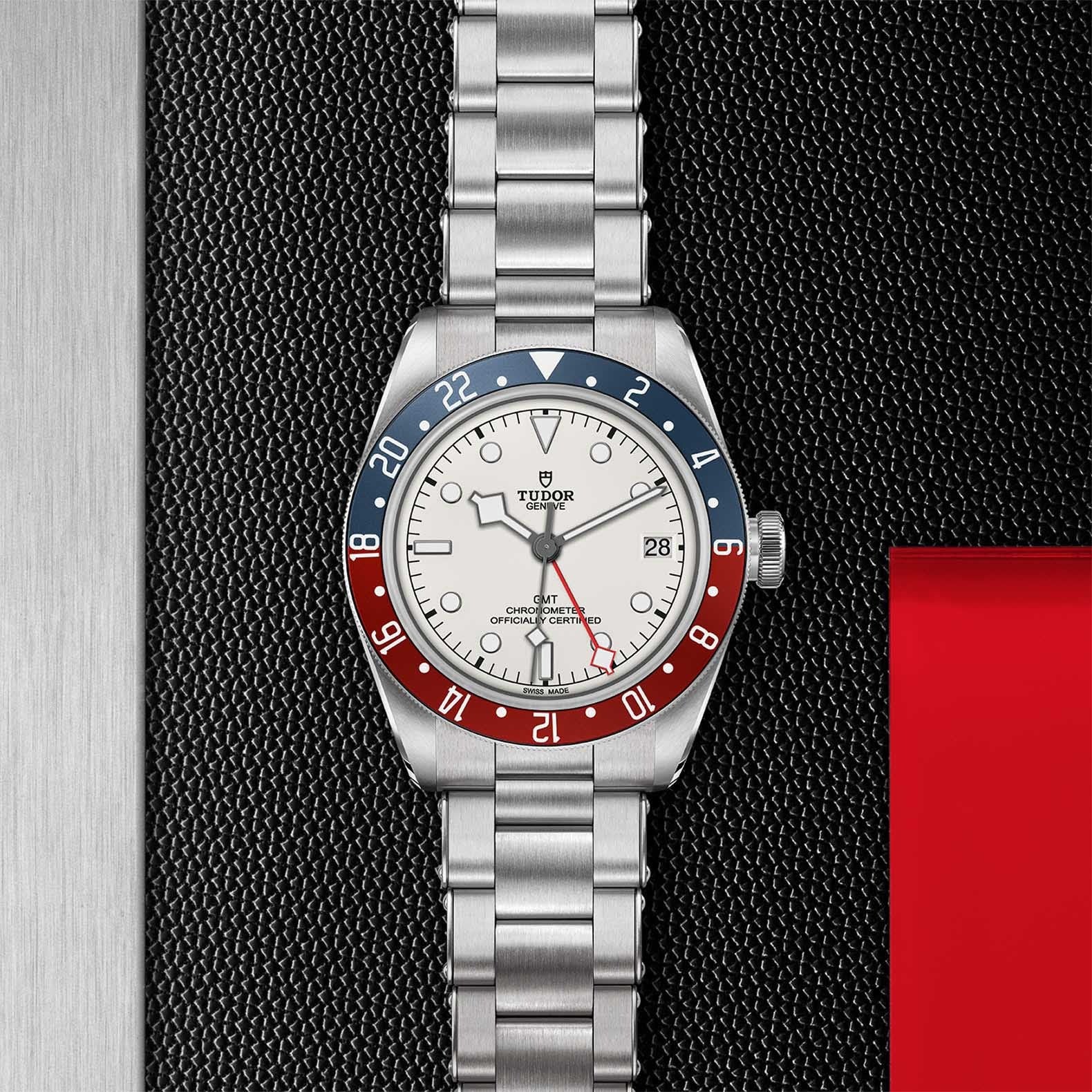 Tudor Black Bay GMT Silver Dial Silver Steel Strap Watch for Men - M79830RB-0010