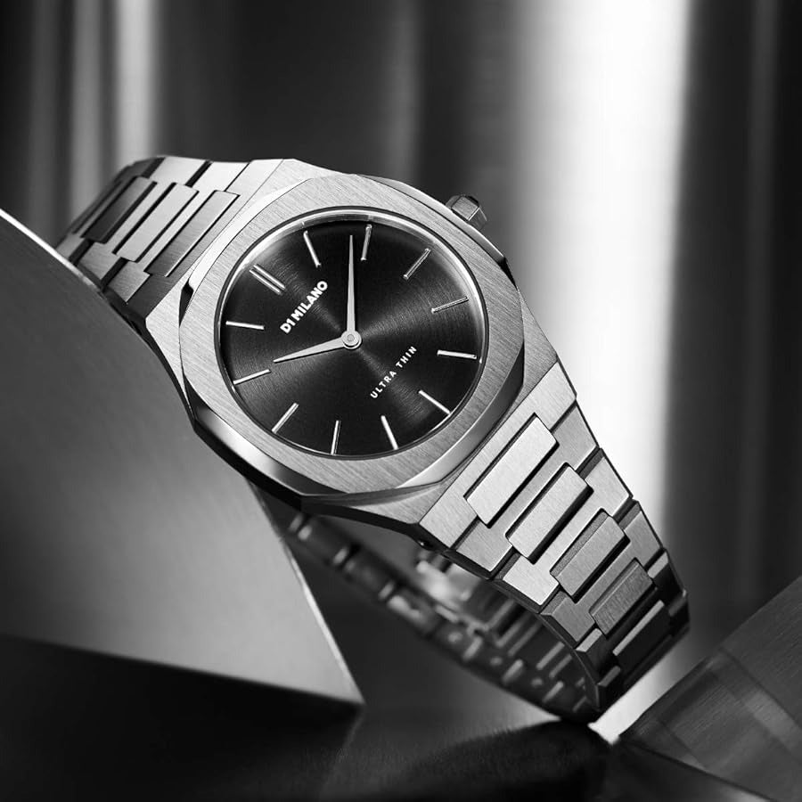 D1 Milano Ultra Thin Black Dial Silver Steel Strap Watch for Women - D1-UTBL05