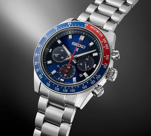 Seiko Prospex Speedtimer Solar Chronograph Blue Dial Silver Steel Strap Watch for Men - SSC913