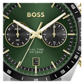 Hugo Boss Tourmaster Chronograph Green Dial Two Tone Steel Strap Watch for Men - 1514287
