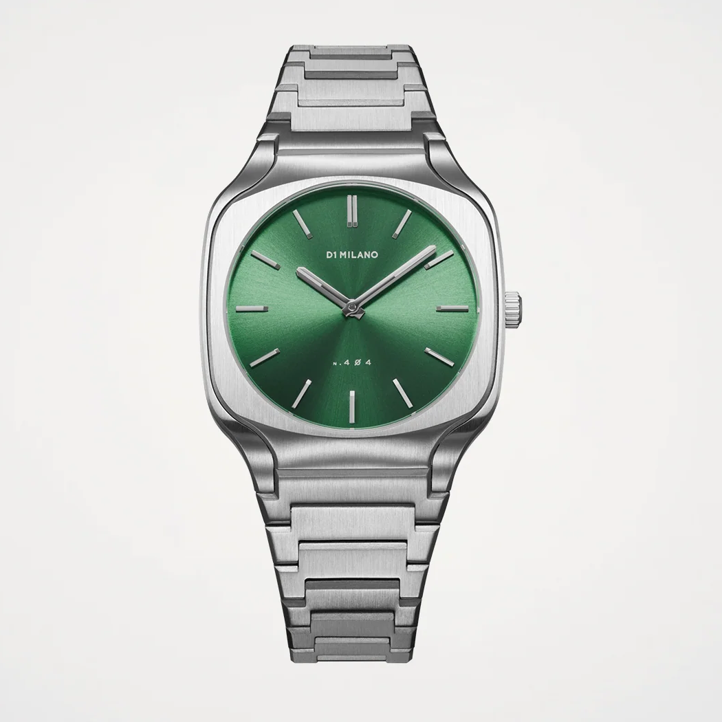 D1 Milano Square Eden Green Dial Silver Steel Strap Watch for Men - D1-SQBJ06