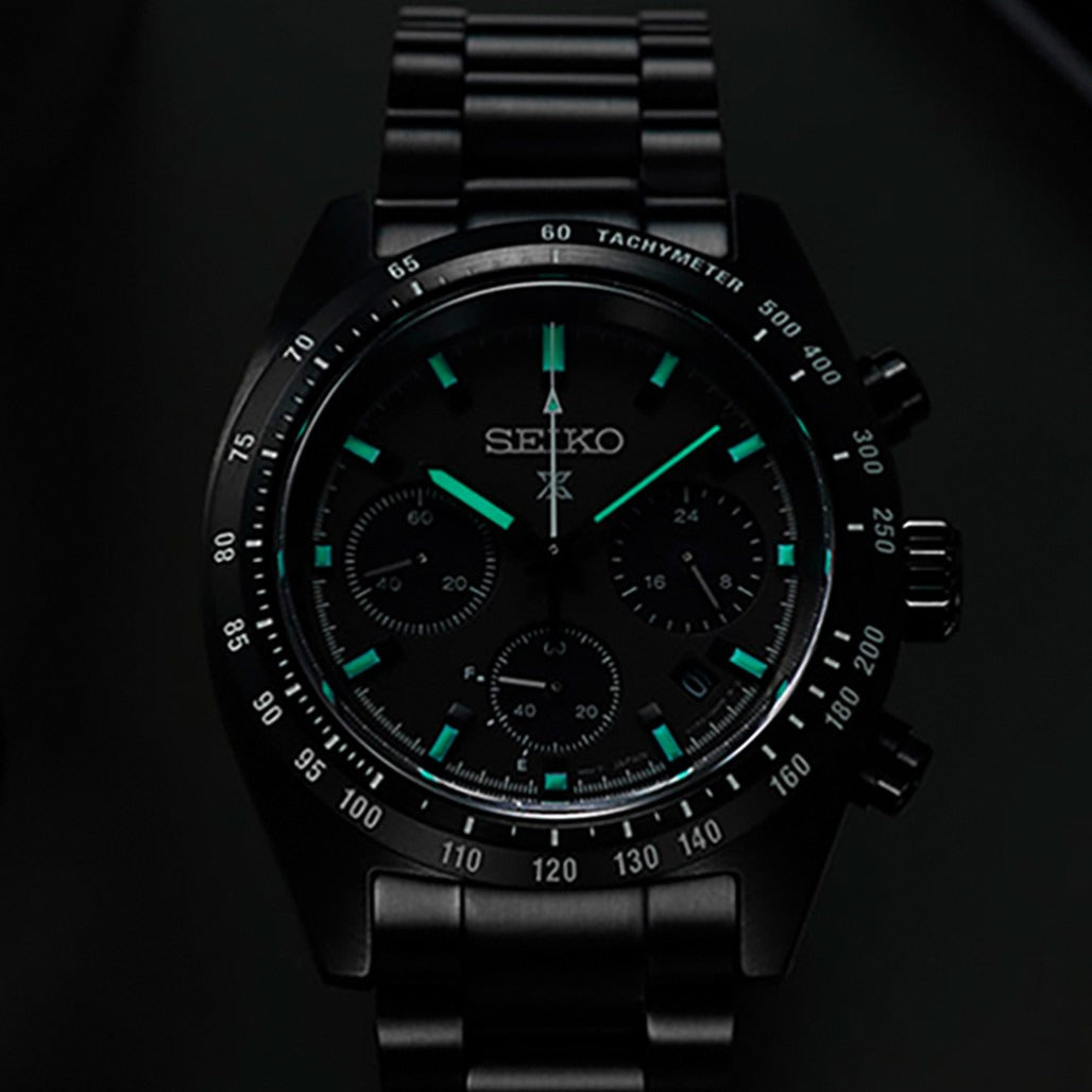 Seiko Prospex Speedtimer The Black Series Limited Edition Black Dial Black Steel Strap Watch for Men - SSC917
