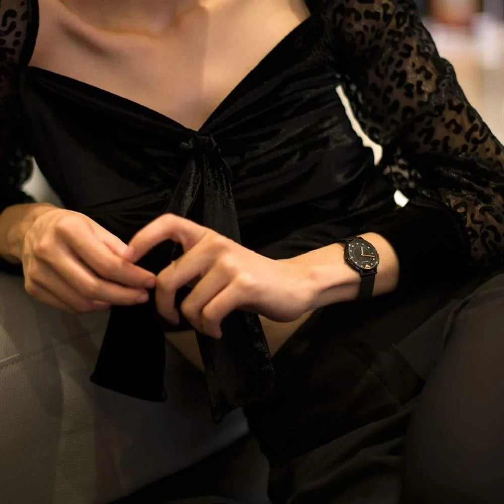Emporio Armani Kappa Black Dial Black Mesh Strap Watch for Women - AR11252