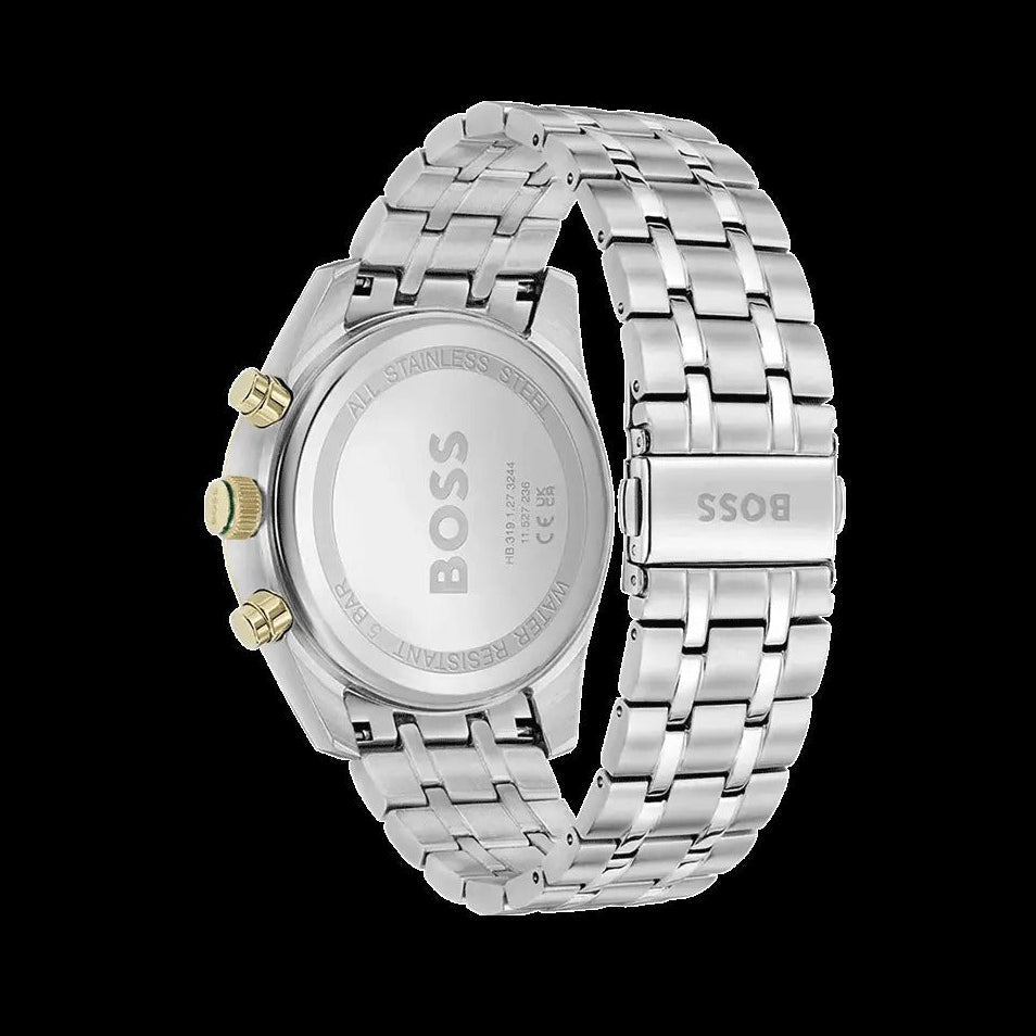 Hugo Boss Skytraveller Chronograph Green Dial Silver Steel Strap Watch for Men - 1514195