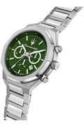 Maserati Stile Chronograph Green Dial Silver Steel Strap Watch for Men - R8873642011