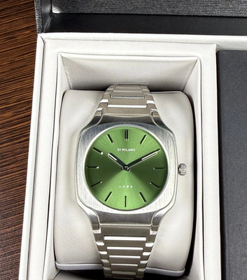 D1 Milano Square Eden Green Dial Silver Steel Strap Watch for Men - D1-SQBJ06