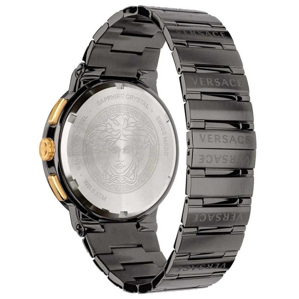 Versace Greca Dome Chronograph Black Dial Grey Steel Strap Watch for Men - VE6K00623