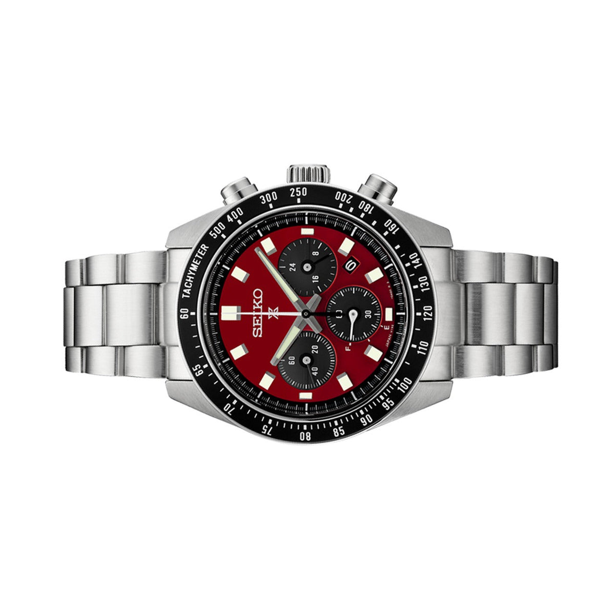 Seiko Prospex US Special Edition Speedtimer Solar Chronograph Red Dial Silver Steel Strap Watch for Men - SSC927