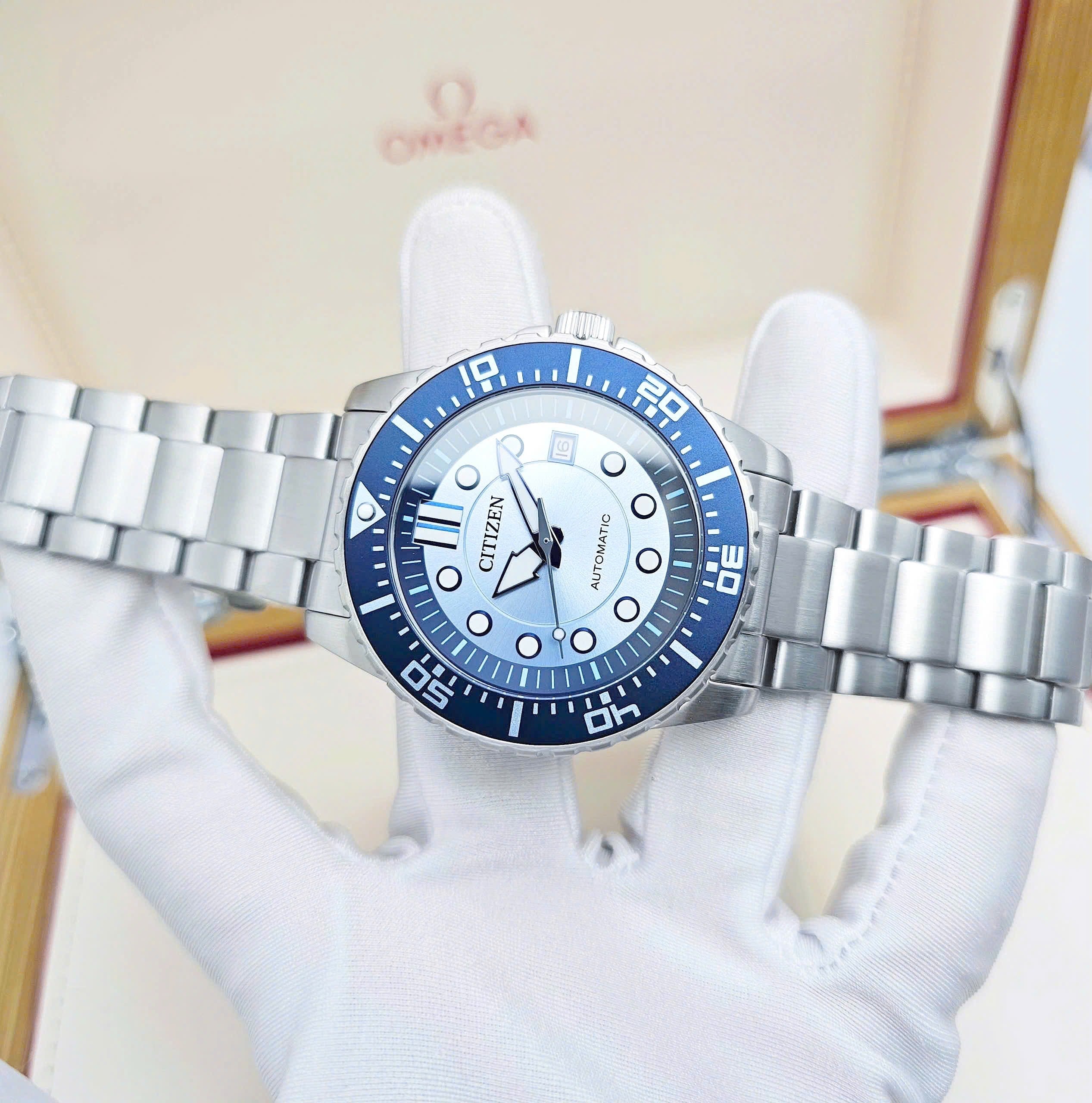 Citizen Mechanical Automatic Blue Dial Silver Steel Strap Watch for Men - NJ0178-81M